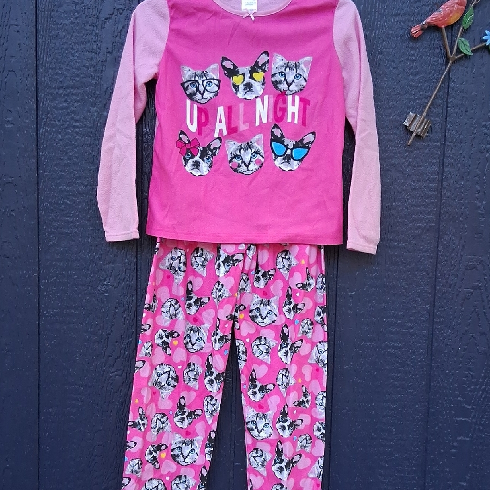 Charming Pink Cat Kids Pajama Set